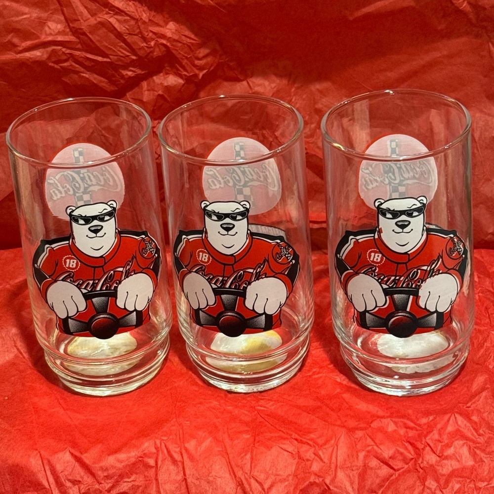 Three NASCAR Coca-Cola Pit Bear Glasses